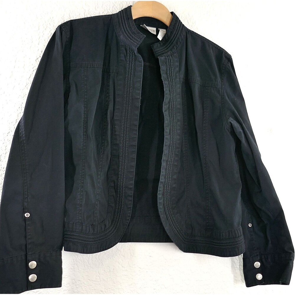 Chicos 2 Open Jacket Black Cotton Spandex Size Large 12 Long Sleeve